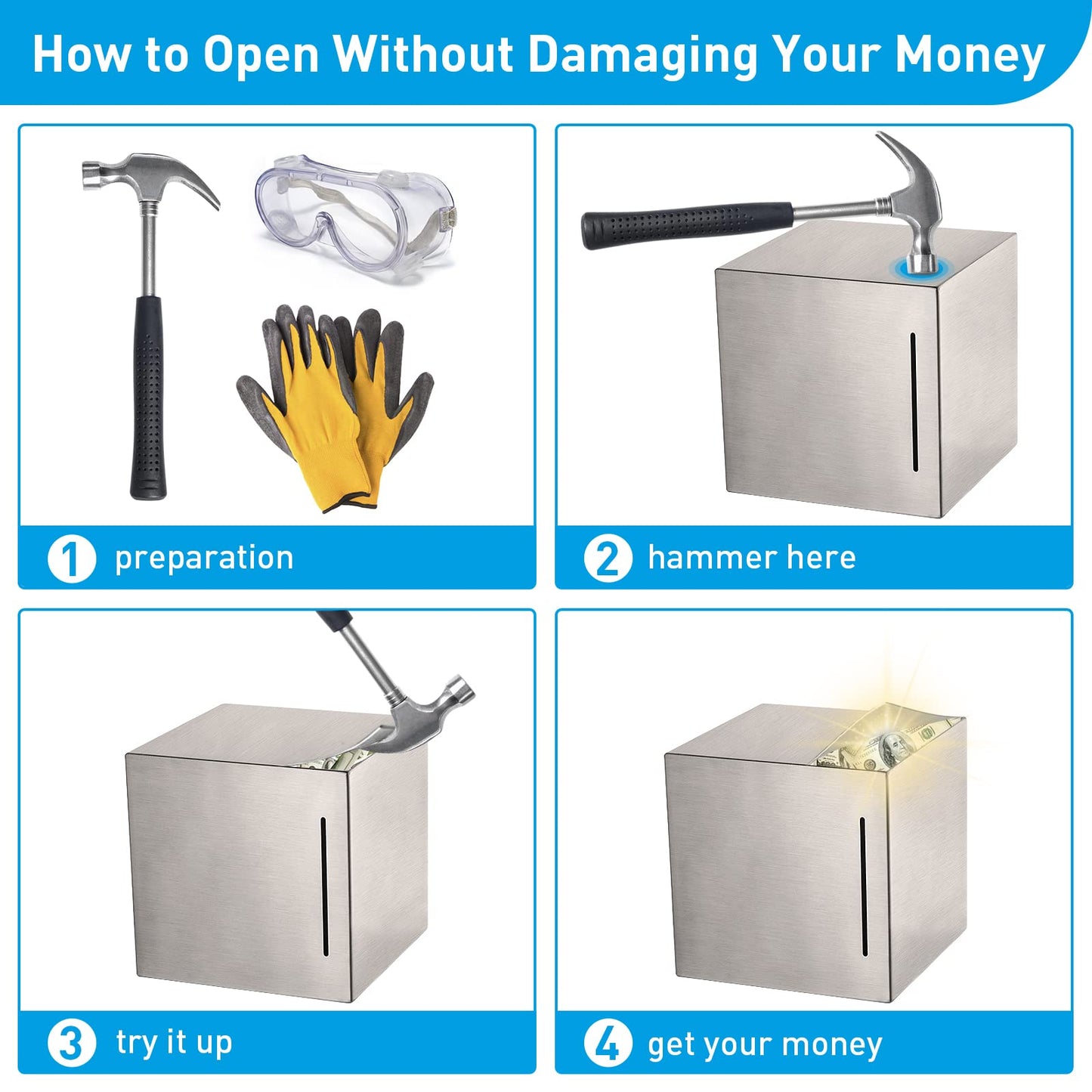 Stainless Steel Safe Piggy Bank For Adults (5.9 Inch)