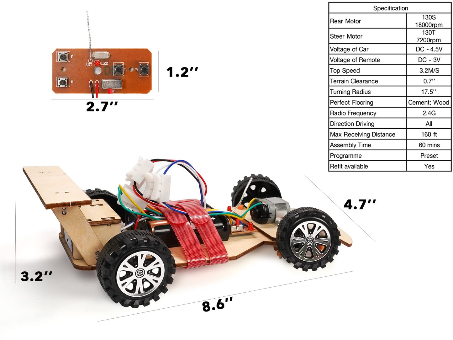 Pica Toys Wooden 2.4Ghz Wireless Remote Control Racing Car Kit F1 - Science Project For For Kids,Students,Education,School Model Car Kit To Build Experiment (3 Pack Of Red)