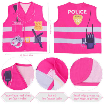 Kyson 8Pcs Police Costume Kit For Boys Police Officer Cop Dress Up Accessories Halloween Career Day (Pink)