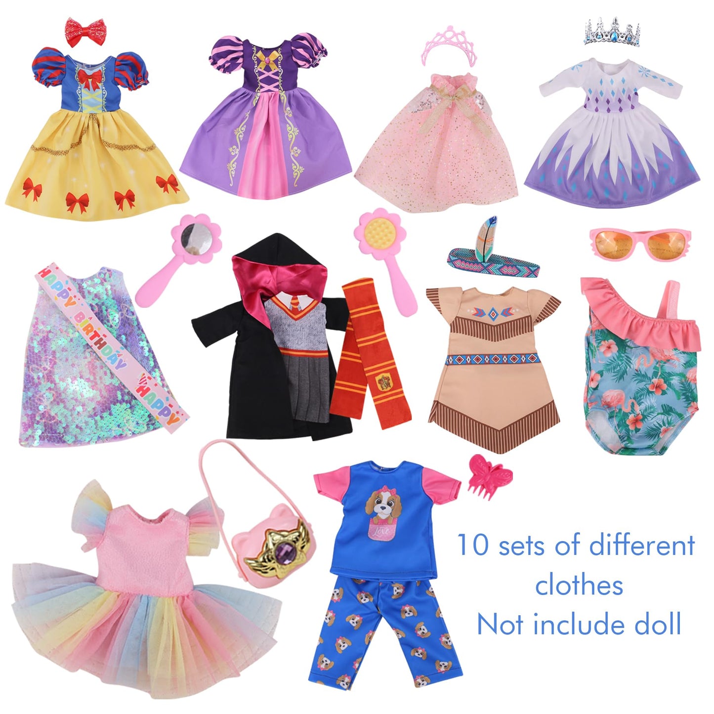 Haveahug 20 Pcs Glitter American Girl Clothes, For 14'' Baby Doll Clothes And Accessories (14 Inch Doll Girl Clothes)