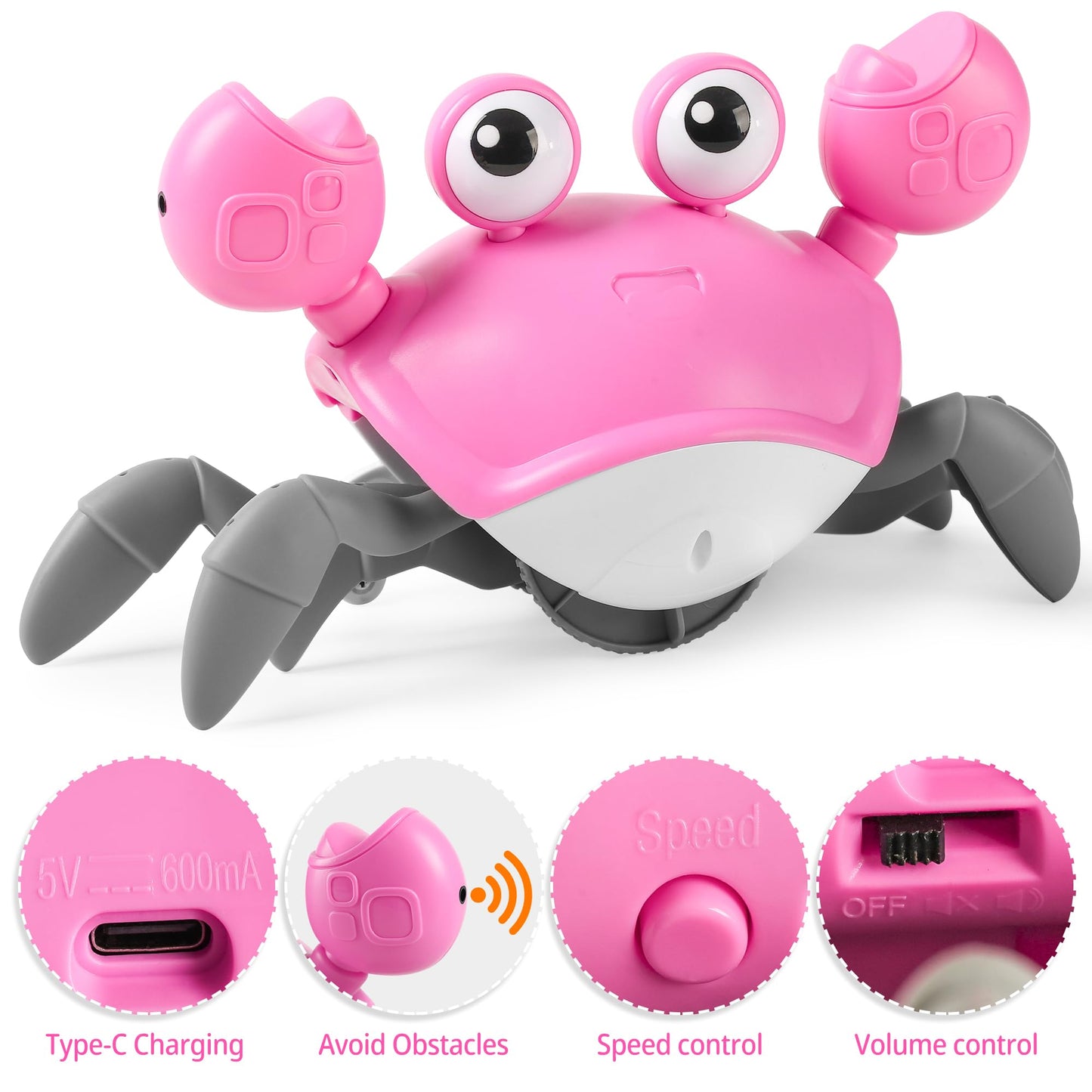 Crawling Crab Baby Girl Toy: Tummy Time Toys For Infant 3 6 9 12 18 24 36 Months, Pink Walking Dancing Sensing Crab For Toddler Age 1 2 3 4, 1St Music Birthday Gifts For Girls
