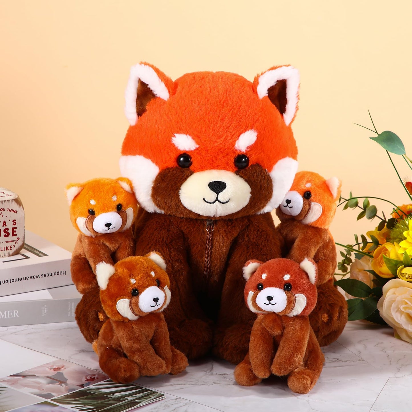 Syhood 5 Pcs Red Panda Stuffed Animal Toys Kids Valentine'S Day Gifts Favor Supplies Family Set 13 Inch Mommy Plush With 4 Cute