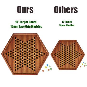 Vamslove Chinese Checkers 15' Large Upgraded Version Wooden Game Board, 16Mm 60+12 Colorful Glass Marbles, Easy Grasping For Adults And Kids, W/Storage Drawer, Fun For Family Gathering
