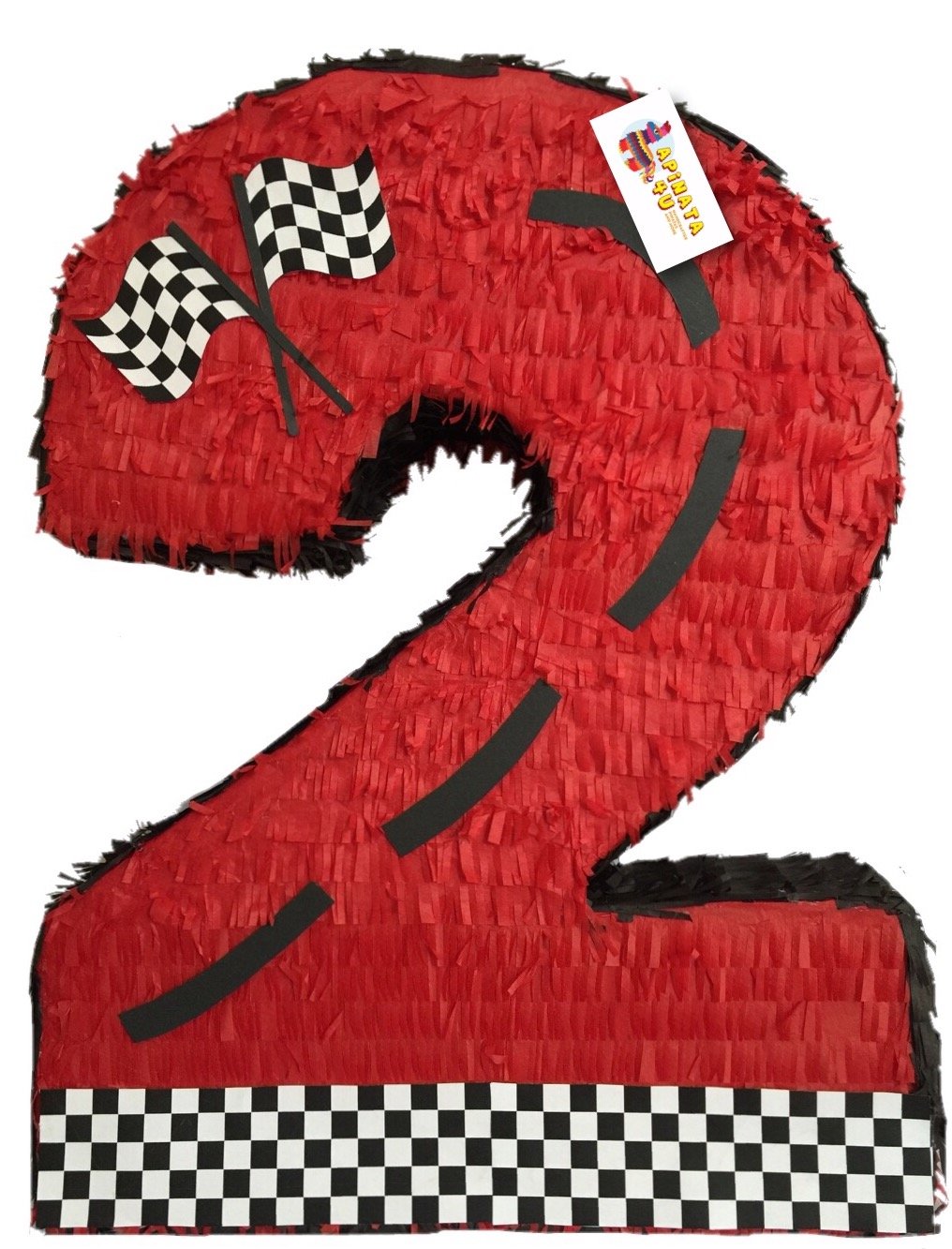 APINATA4U 20 Tall Red Race Car Theme Number Two Pinata - Ignite the Party with Two Fast Racecar Themed Fun! Start Your Engines a