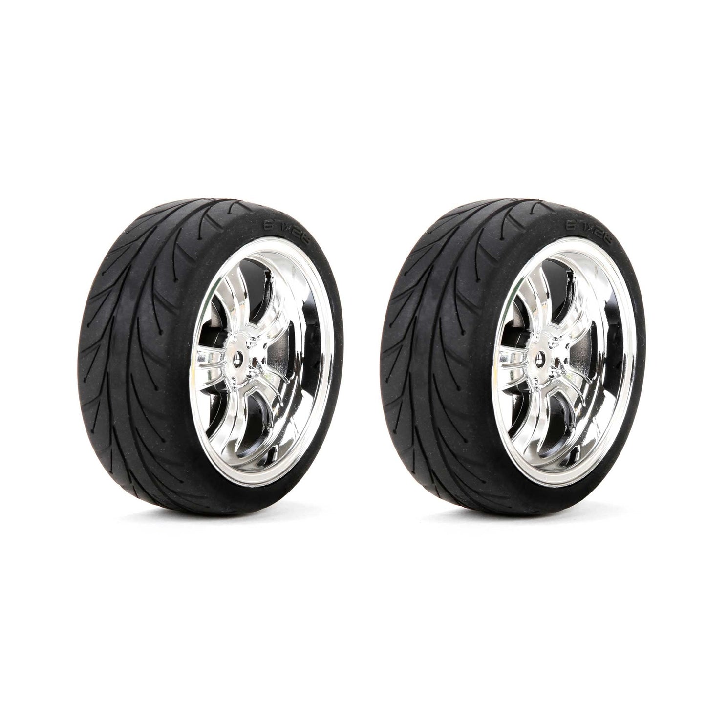 Losi Mounted FR 5-Spoke Wheel Tire 54x26mm Chrome (2), LOS43038