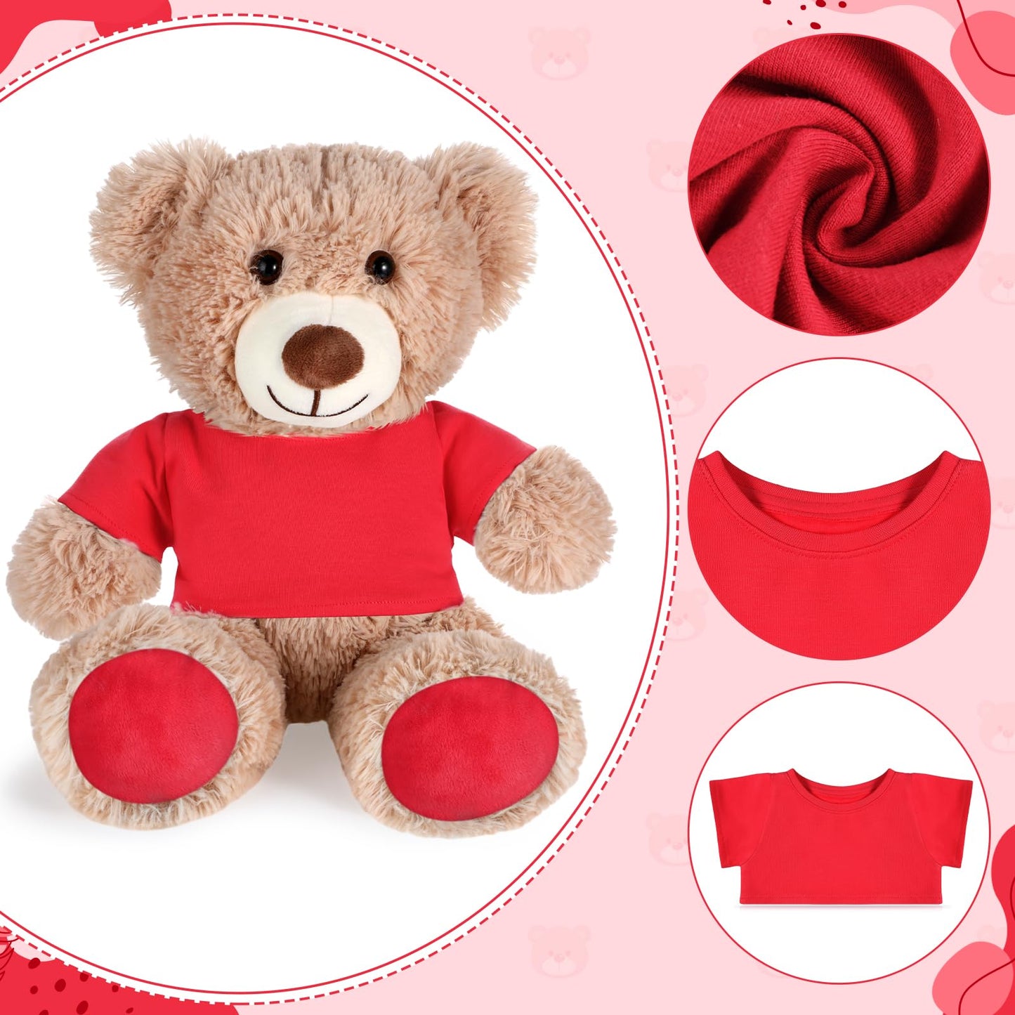 RoundFunny Bear Tee Shirt Fit Most Bear Clothes Stuffed Animal Clothes Shirt Basic Stuffed Bears Dolls Shirt (14-18inch,Red)