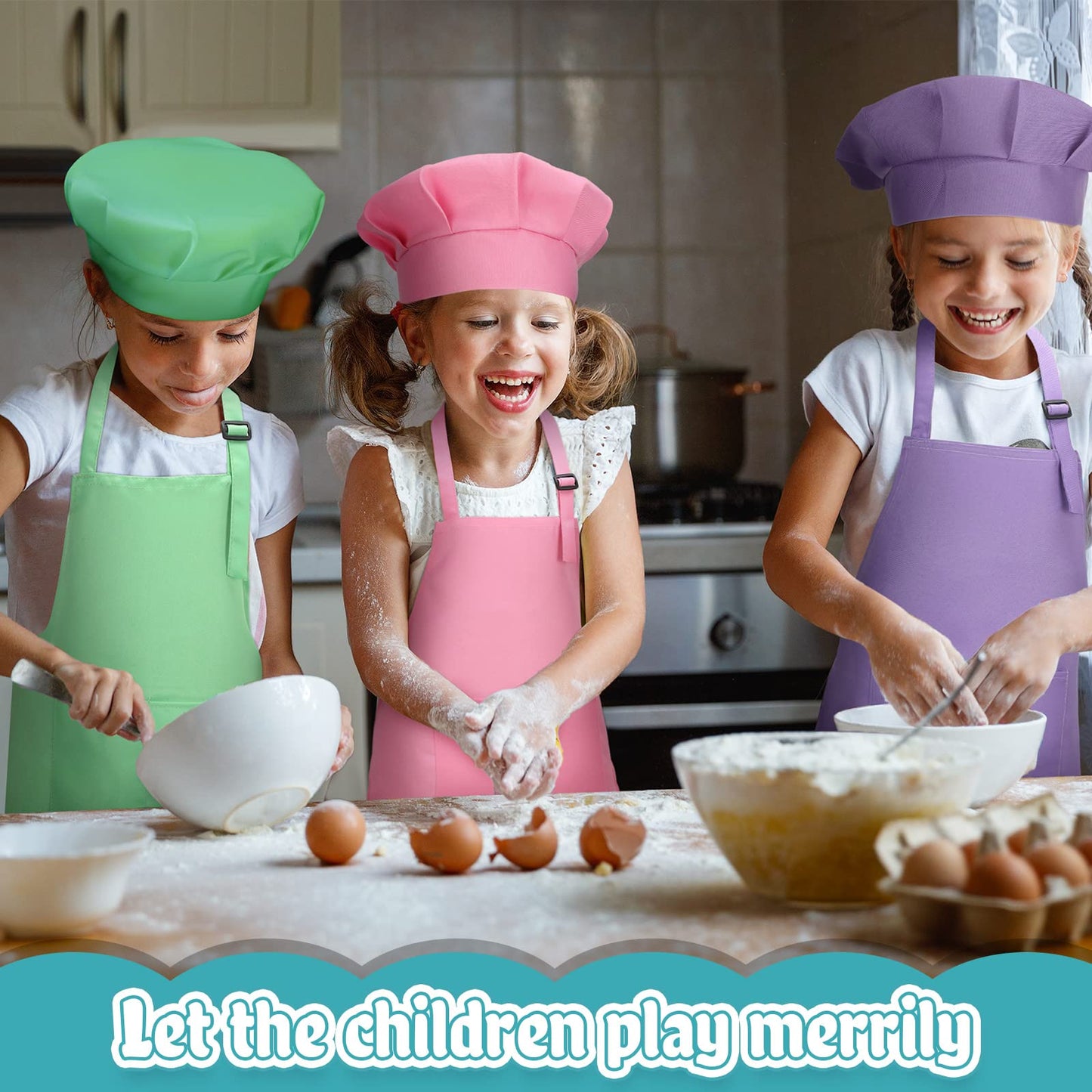 40 Pieces Kids Apron Chef Hat Set Boys Girls Aprons with Pockets Adjustable Chef Apron and Hats Bulk for Kitchen Cooking Baking