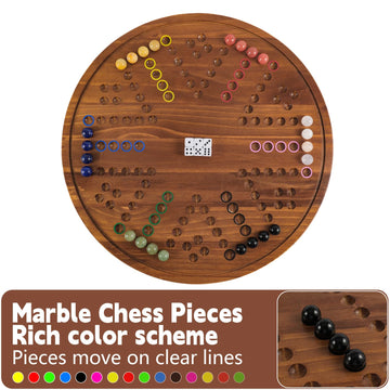 Circular Large Marble Board Game With Double-Sided Painted Wooden Fast Track Board Game With 30 Marbles 6 Dice4-Player Game 6-Pl