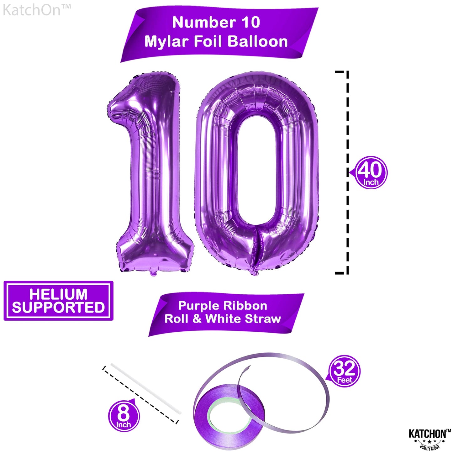 Katchon Purple Giant 40 Inch Number 10 Balloon, 10Th Birthday Decorations For Girl, Reusable, Helium Supported, Lavender Balloon For Purple Birthday Decorations