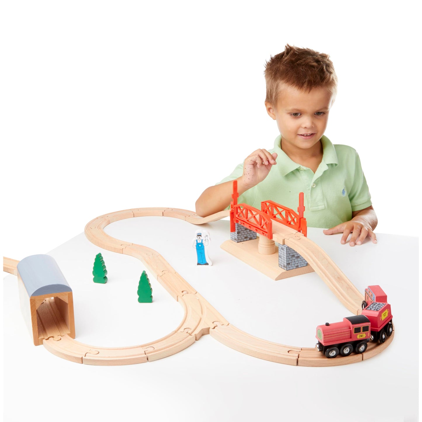 Melissa & Doug Swivel Bridge Wooden Train Set (47 Pcs) - Wooden Train Set For Kids Ages 3+