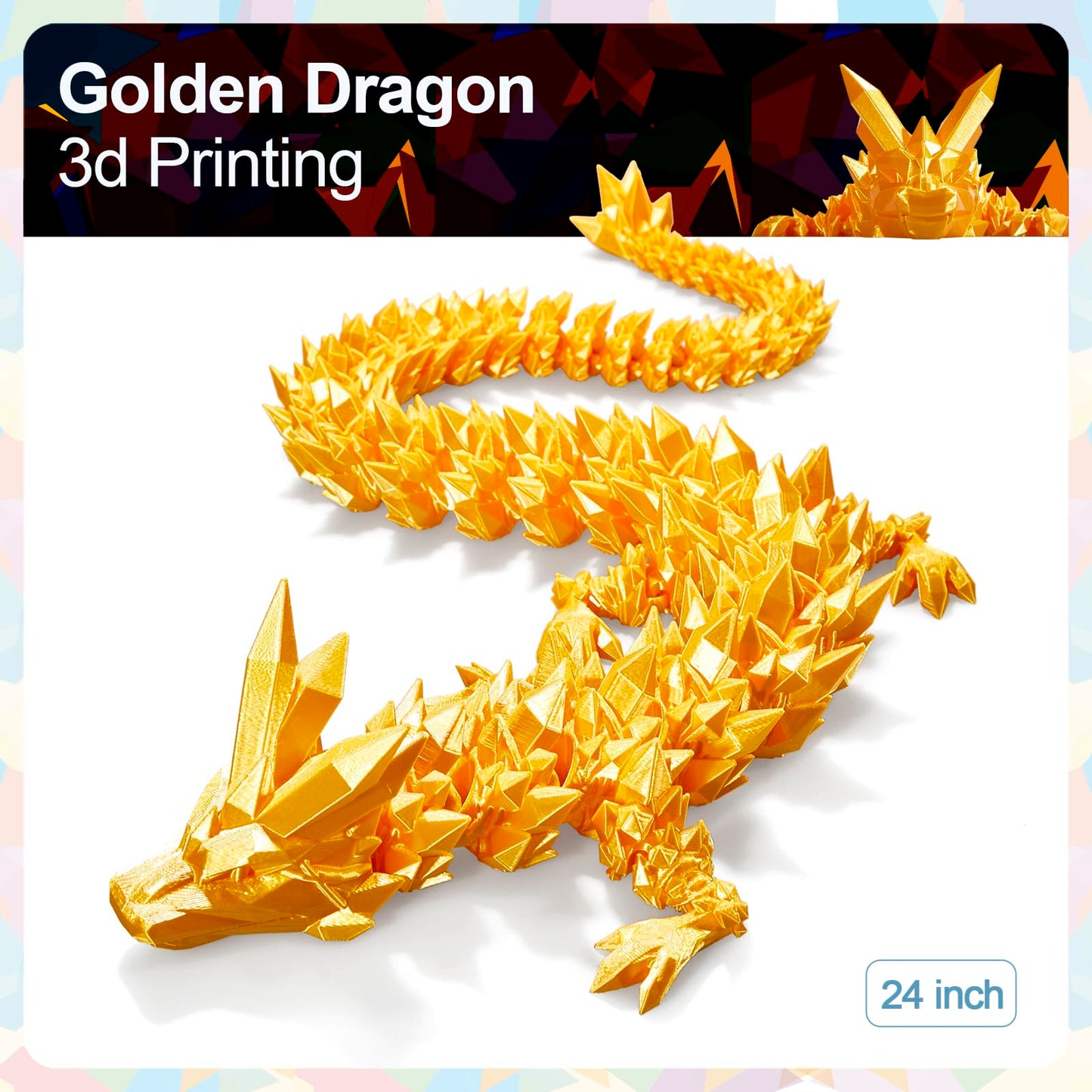 Meet Gladness 24 In 3D Printed Dragon, 24Inch Dragon,3D Dragon Toy,Large Dragon Present,Ariculated Crystal Dragon(Gold)