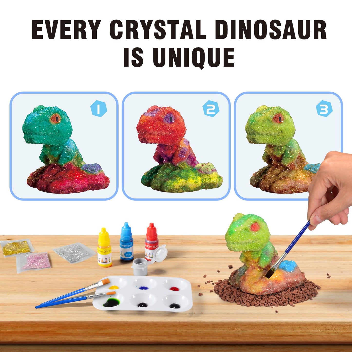 Hamiface Crystal Growing Dinosaur, Crystal Growing Kit Kids Age 8-12, Grow Your Own Crystal Dinosaur Terrarium Kit, Science Expe