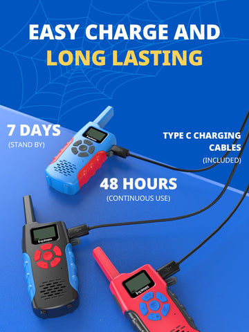 Walkie Talkies For Kids Rechargeable, 48 Hours Working Time 2 Way Radio Long Range, Outdoor Camping Games Toy Birthday Xmas Gift For Boys Age 8-12 3-5, 3 Pack