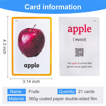 Richardy 21Pcs/Set Fruit Kids Gifts English Flash Cards Pocket Card Educational Learning Baby Toys For Children Pre-Kindergarten