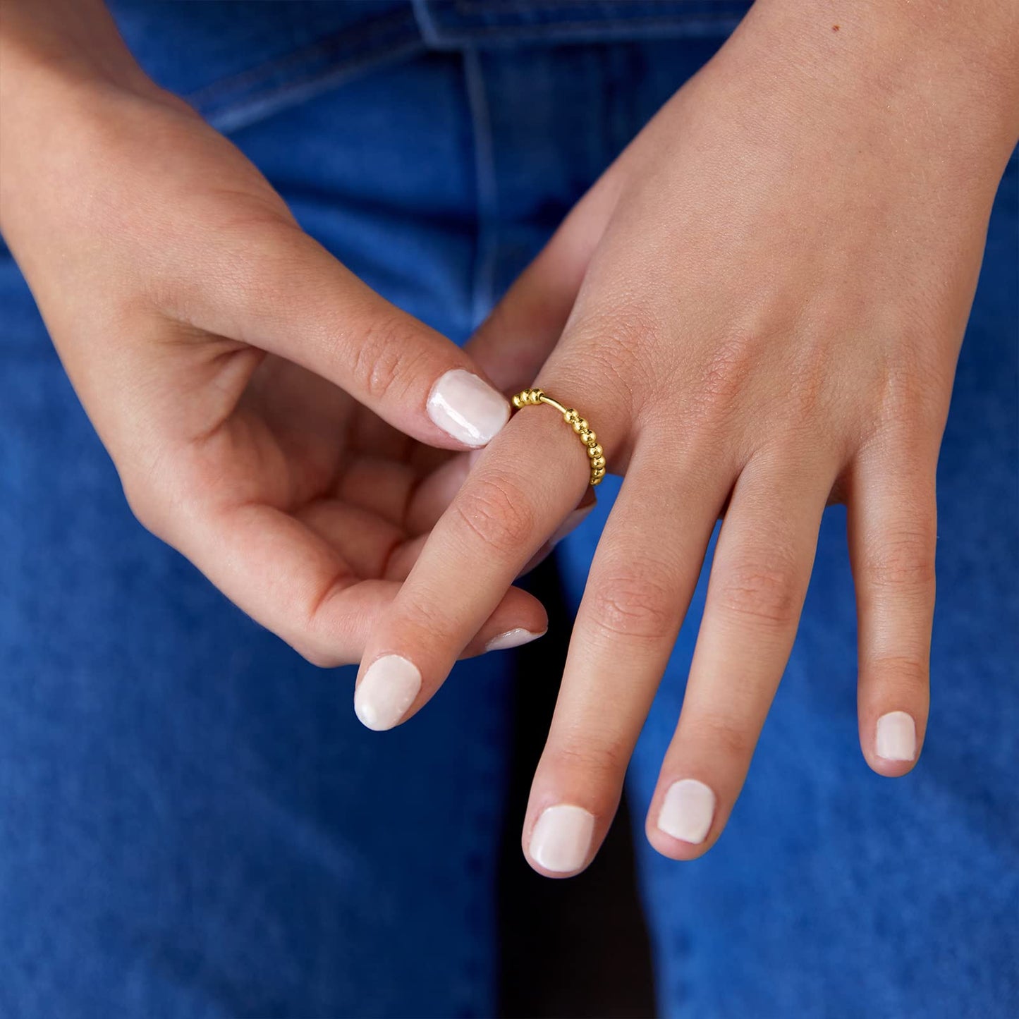 Pavoi Spinning Anxiety Ring (Beads, White Gold, 6)