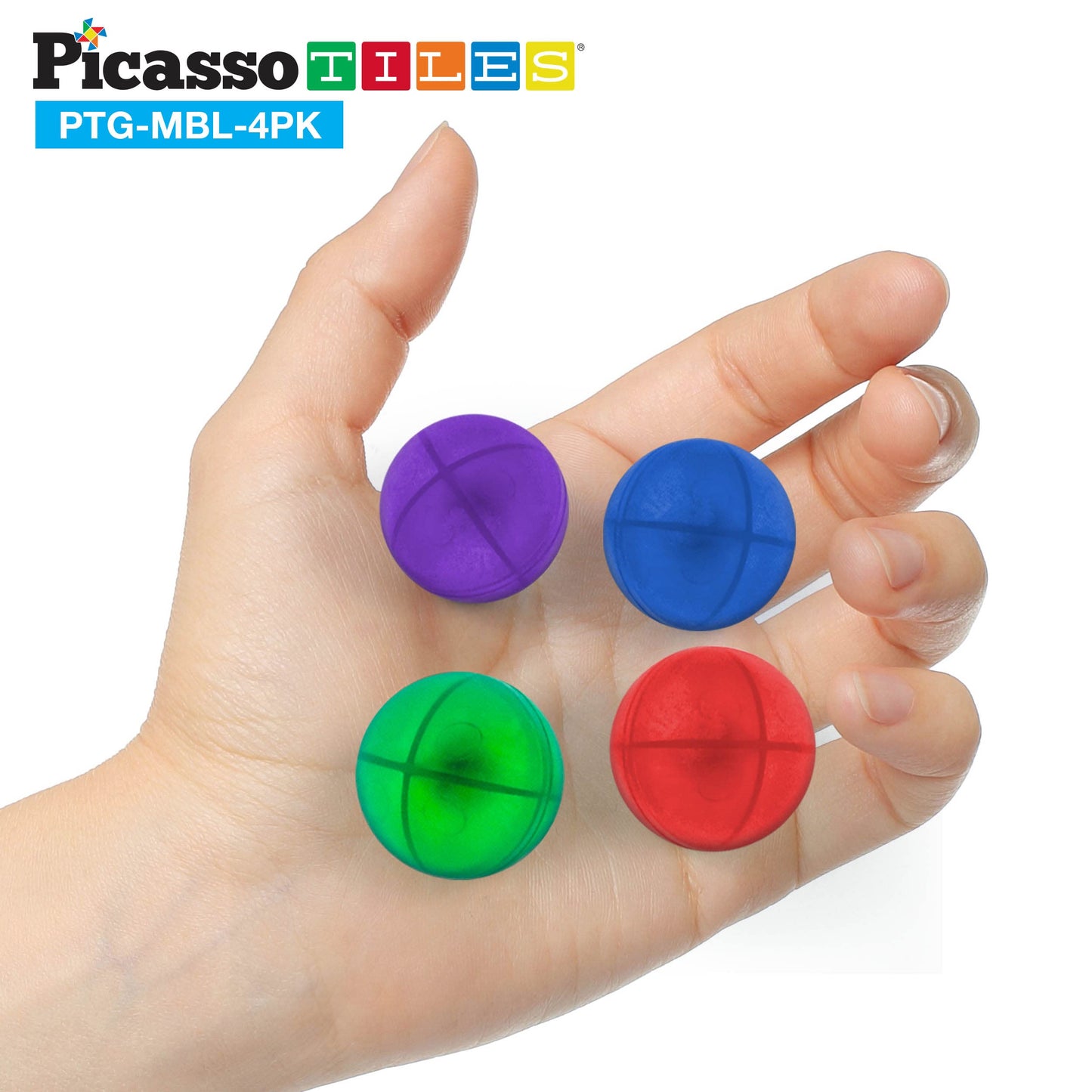 Picassotiles 4Pc Marbles For Magnetic Block Tiles Marble Run Race Track Magnet Building Tile Blocks Racetrack Maze Construction