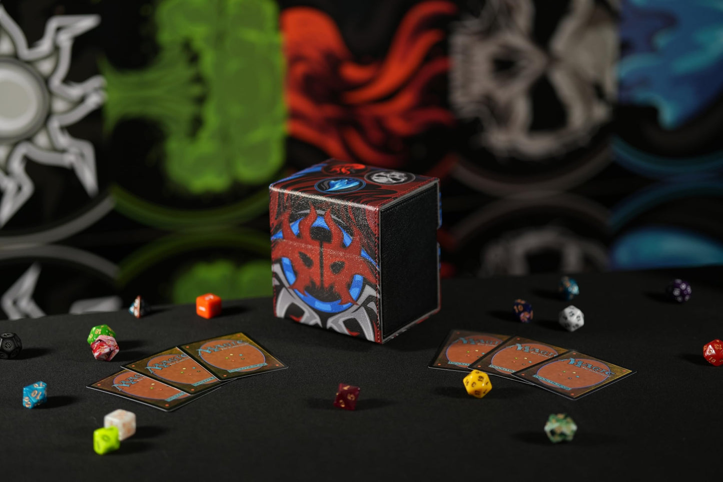 Ai protective covering MTG Commander 100+ Card Custom Art Deck Box With Storage (Blue/Black/Red)