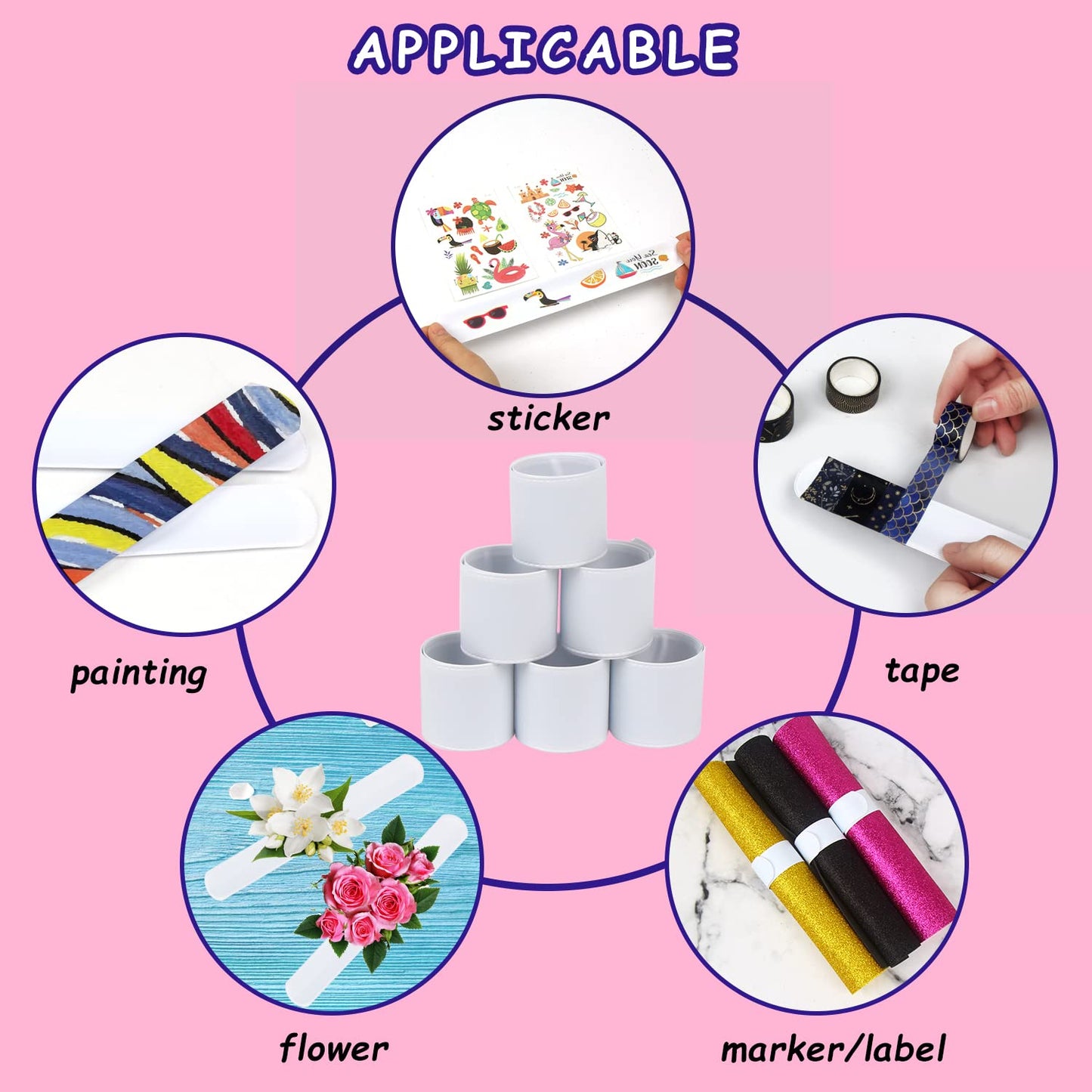 LOMIMOS 160Pcs White Slap Bracelets,Blank DIY Bands Wristbands Party Favors for Kids School Craft Projects Painting