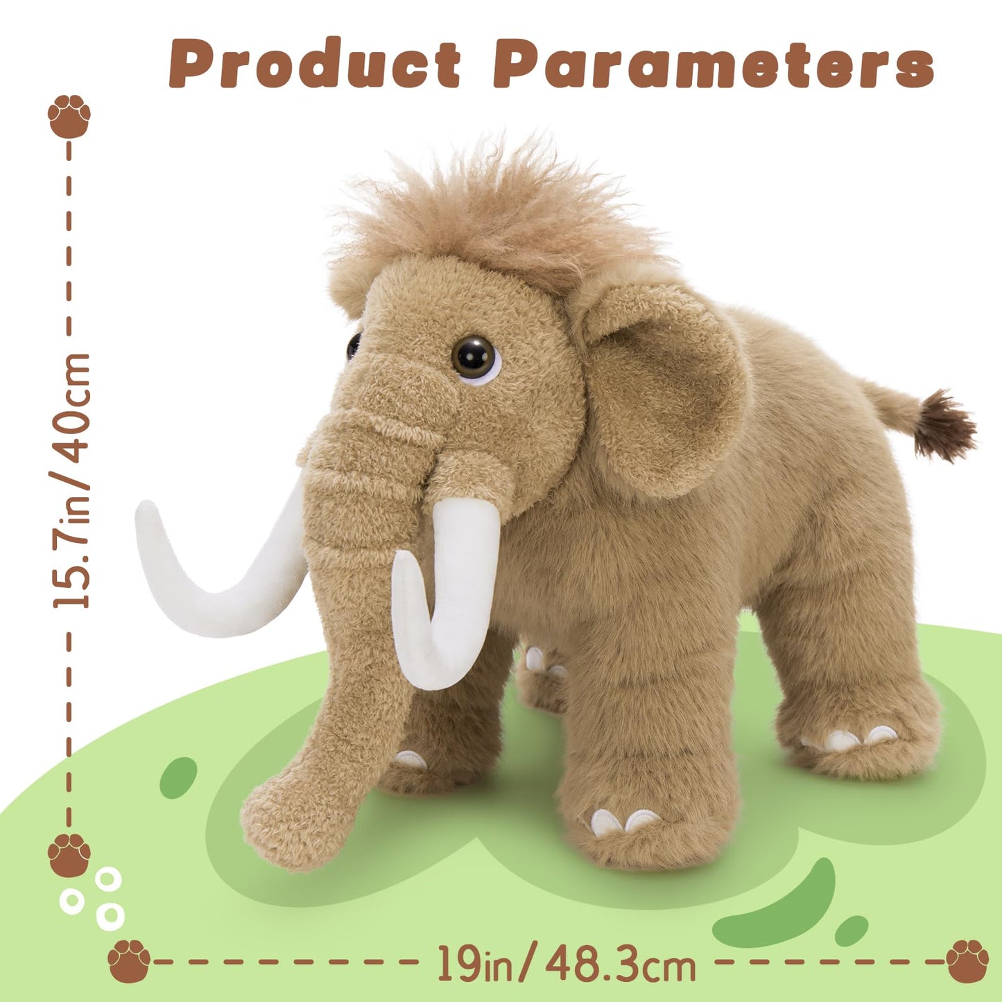 Beniny Woolly Mammoth Plush Toy, Cute Soft Mammoth Stuffed Animal For Boys Girls Kids, 16'' Cuddly Christmas Birthday Gift For A