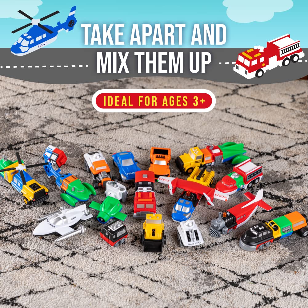 POPULAR PLAYTHINGS Mix or Match Vehicles Magnetic Toy Play Set, 21 Pieces, Multicolor, Standard Size, Fun for Kids