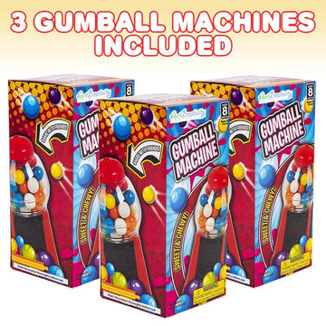 Artcreativity Gumball Machine For Kids, Set Of 3, 6.5 Inch Desktop Bubble Gum Mini Candy Dispenser, Valentines Gift For Kids, Un