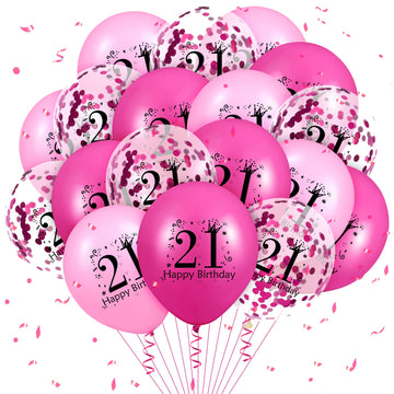 Pink 21St Birthday Balloons 18Pcs Pink Hot Pink Confetti Happy 21St Birthday Latex Balloons Hot Pink 21St Birthday Party Decorations For Women Men 21St Birthday Anniversary Party Supplies 12 Inch