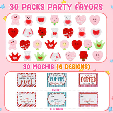 30 Pcs Mochi Squishys Toy, Valentines Day Gifts For Kids, Valentines Day Cards For Kids,Valentines Gift Birthday Party Favors Fo