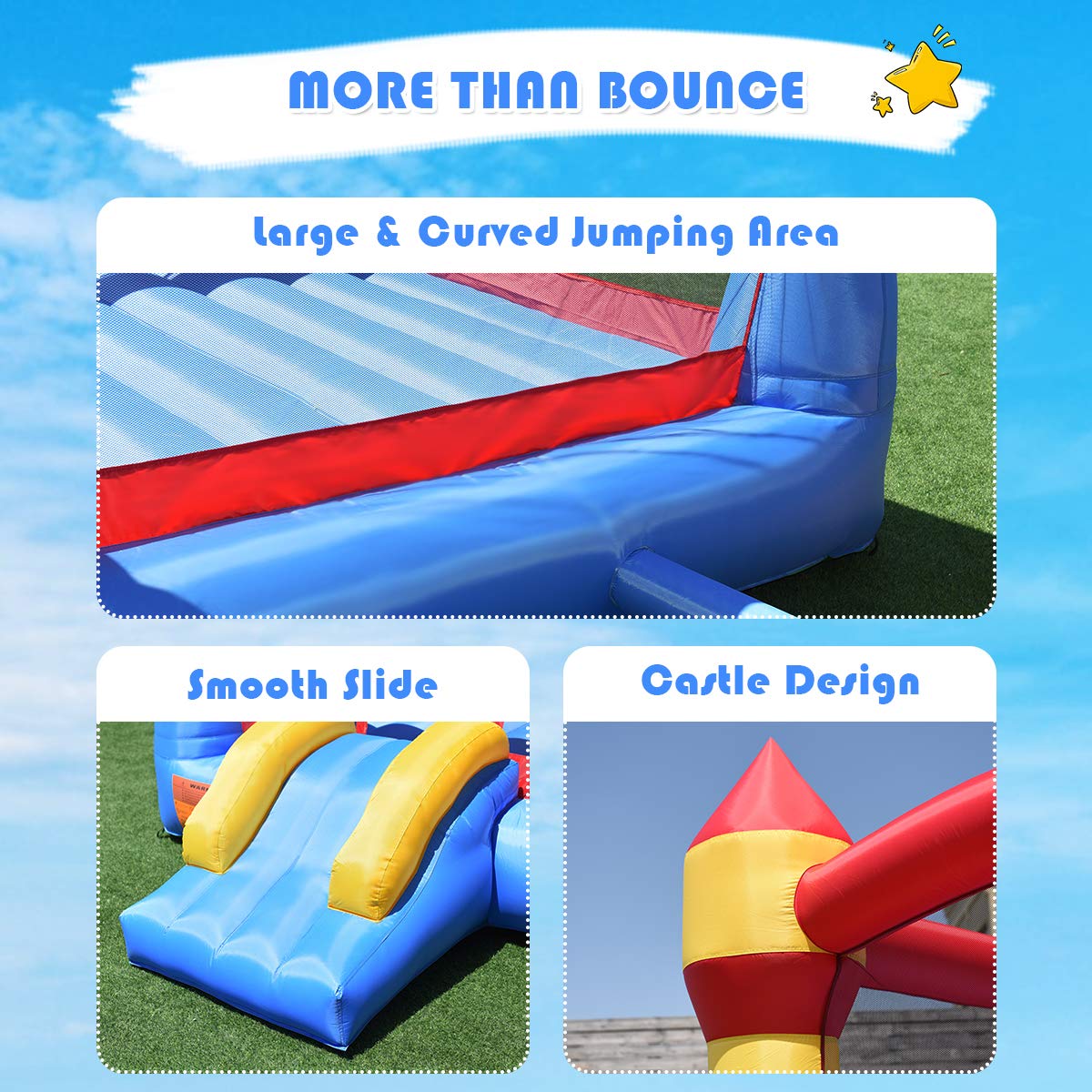 Costzon Inflatable Bounce House, Party Castle Bouncy House For Kids 12Ft L X 9Ft W X 7Ft H Indoor Outdoor Fun W/Large Jumping Area & Fun Slide, Blower, Toddler Bounce House For Backyard Birthday Gifts