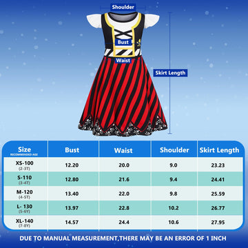 Mizzuco Girls Pirate Dress Toddler Buccaneer Costume Kids Dance Skirt Birthday Party Halloween Role Play Outfits(Red,130CM/6-7Y)