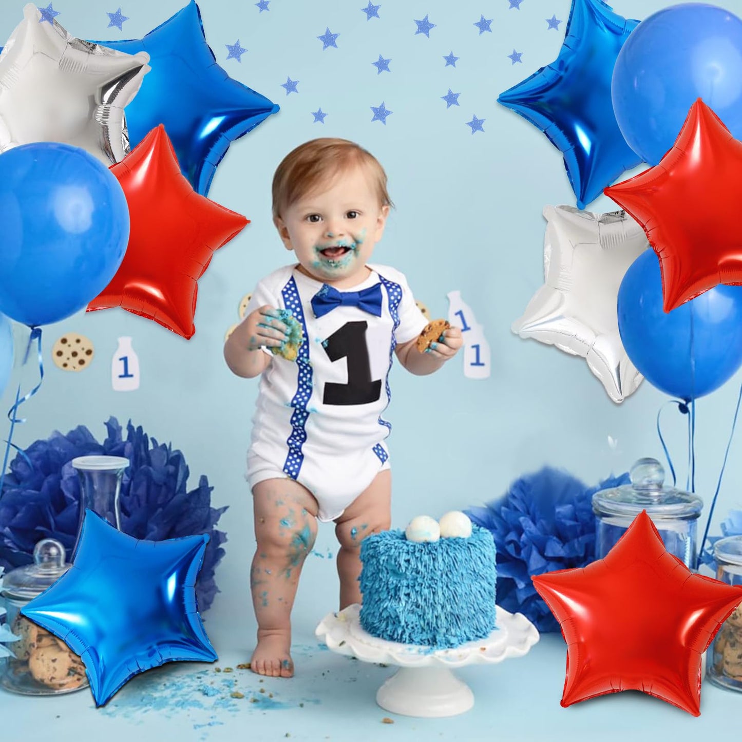 Feyg Star Balloons, 10 Pcs Red Blue Silver, 18'' Aluminum Foil, Self-Sealing, For Helium, Party Decorations, Wide Occasions