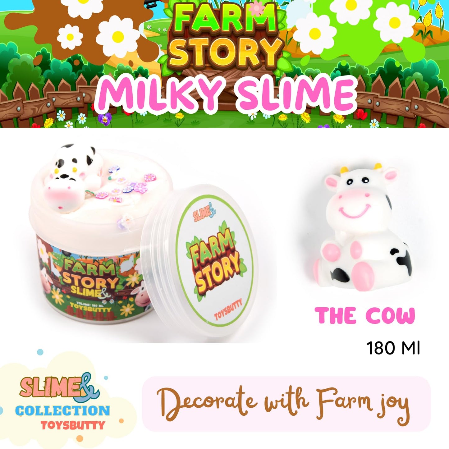 Finoclay 2 Slime Pack Clear Crystal Slime & Milky Slime Kit For Girls Boys, Create With Kids Farm Theme, Premade Slime Making Ki