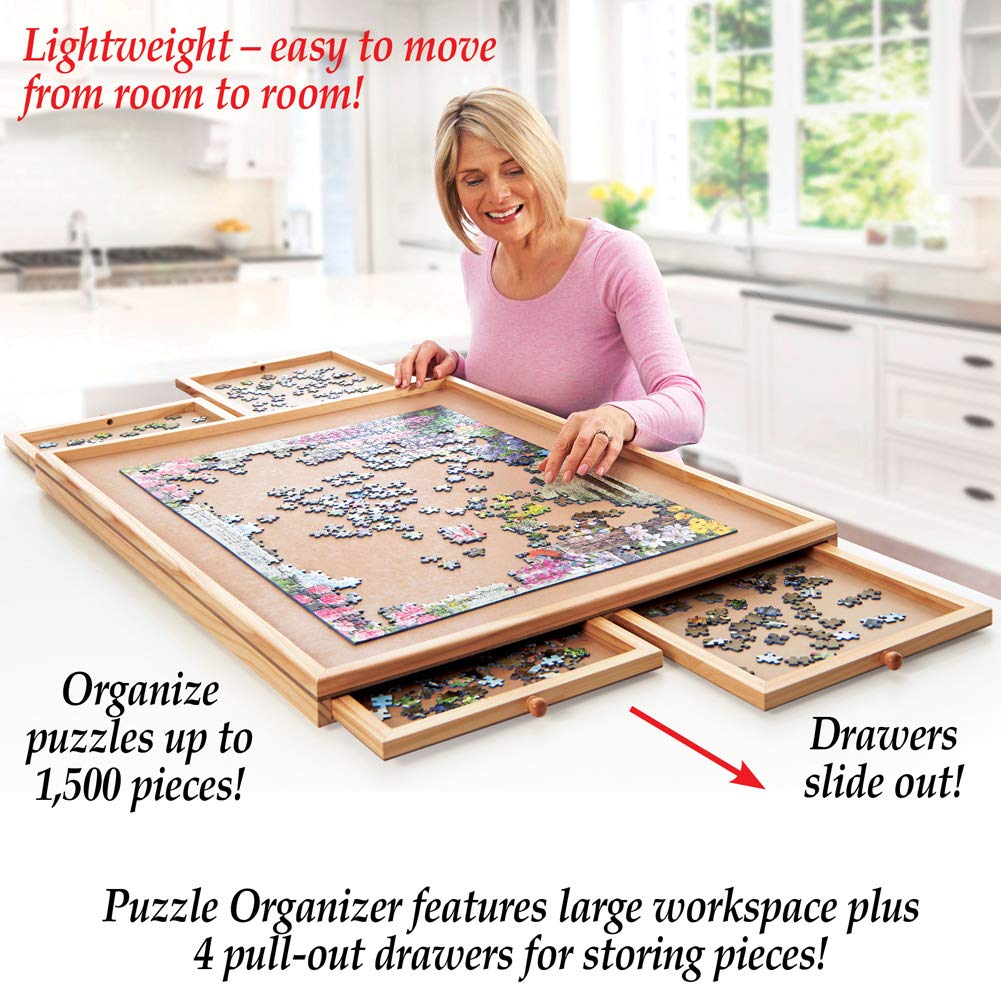 Collections Etc Deluxe Jigsaw Puzzle Workspace Organizer With Drawers - Modern, Wood, 1500 Piece Jigsaw Puzzle, 1 Count, Adult