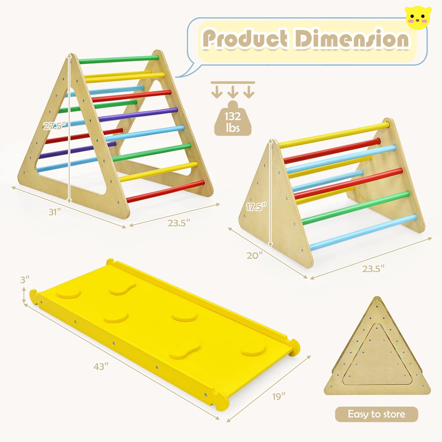 Costzon Climbing Toy For Toddlers, 3 Piece Montessori Wooden Triangle Climber W/2 Triangle Ladders & Double-Sided Ramp For Sliding & Climbing, Kids Boys Girls Indoor Gym Playset Gift For Home, Daycare
