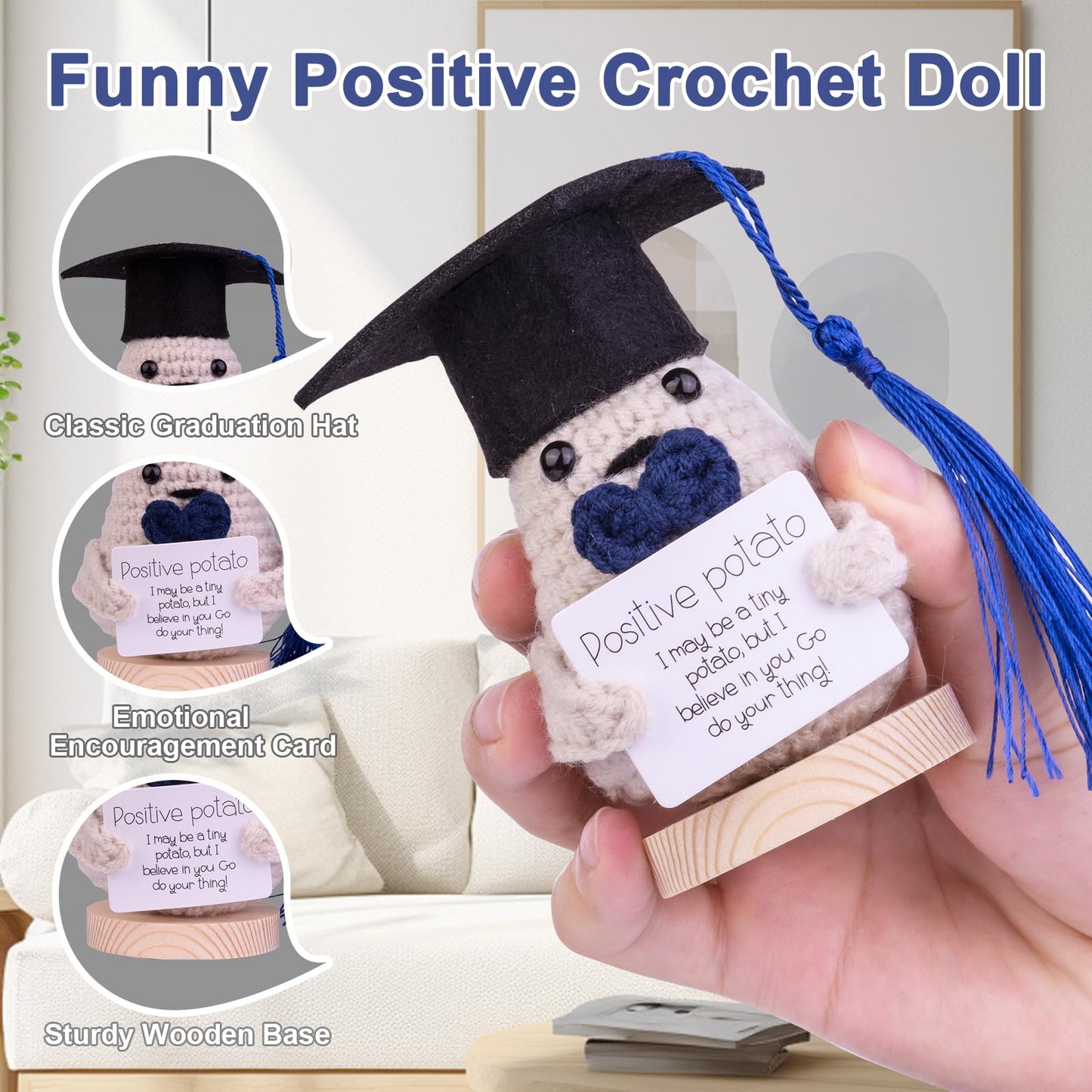 Cofubcad 2025 Graduation Gift Emotional Support Cucumber Graduation Cap Gift, Cute Knitted Crochet Cucumber Doll With Doctoral Hat Toy With Room Decoration(A2)