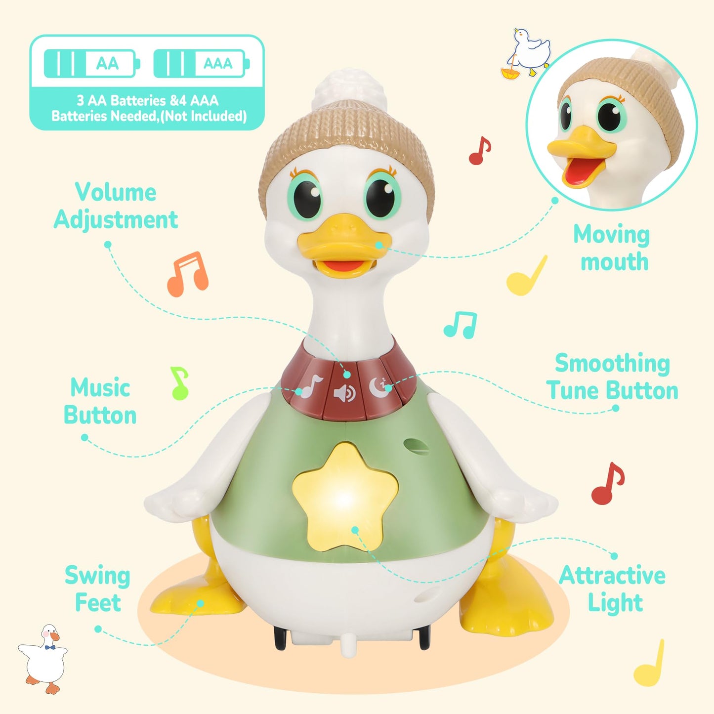 Hestiasko Dancing Duck Toy for Babies 6-36 Months, Light-Up Crawling & Tummy Time Infant Toy, Musical Learning Crawl Interactive