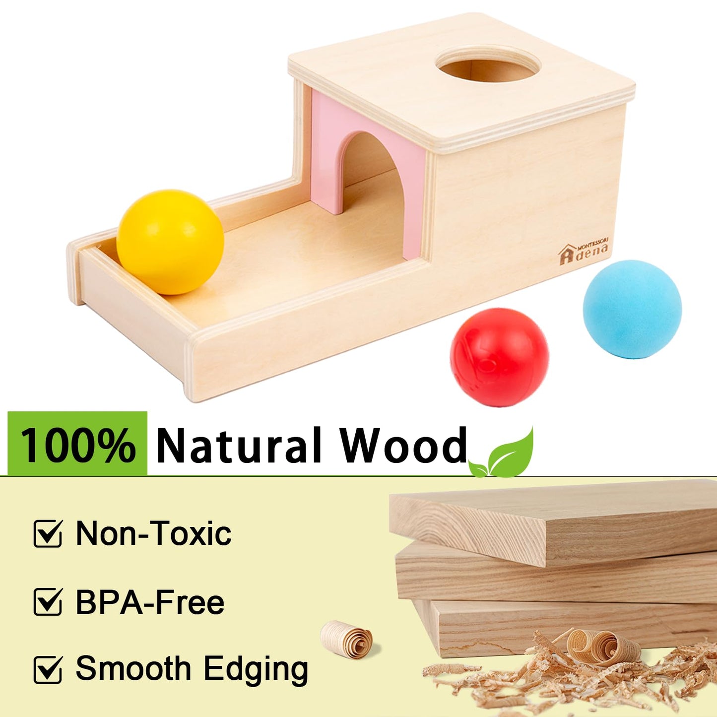 Adena Montessori Object Permanence Box With Tray Three Balls Montessori Toys For 6-12 Months Baby 1 Year Old Infant Toddler (Small Box - For Girl)