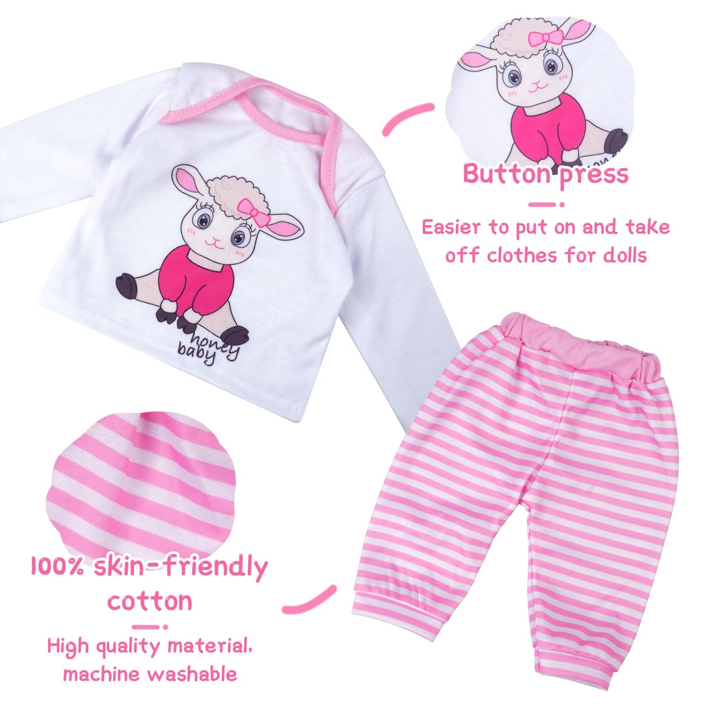 Babeside 5 Pcs Reborn Baby Doll Clothes 20 Inch Outfit Accessories Set For Reborn Baby Dolls 17-22 Inch Baby Dolls Girls Baby Cl