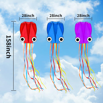 Kaiciuss 3 Pack Octopus Kites For Kids & Adults Easy To Fly, 24 X 158 Large Soft Kite Kit For Boys And Girls, Single Line 3