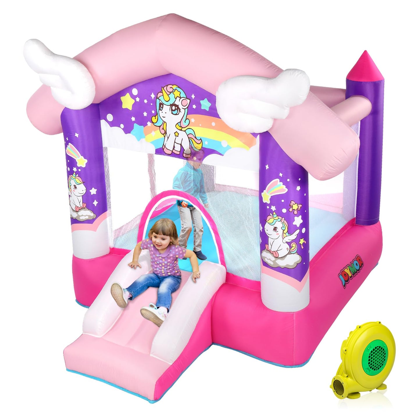 Joymor Pink Inflatable Bounce House With Slide, Unicorn Theme Princess Bounce House For Girls Outdoor And Indoor Use, Pink Bounce House For Kids 3-6 (Blower Included)