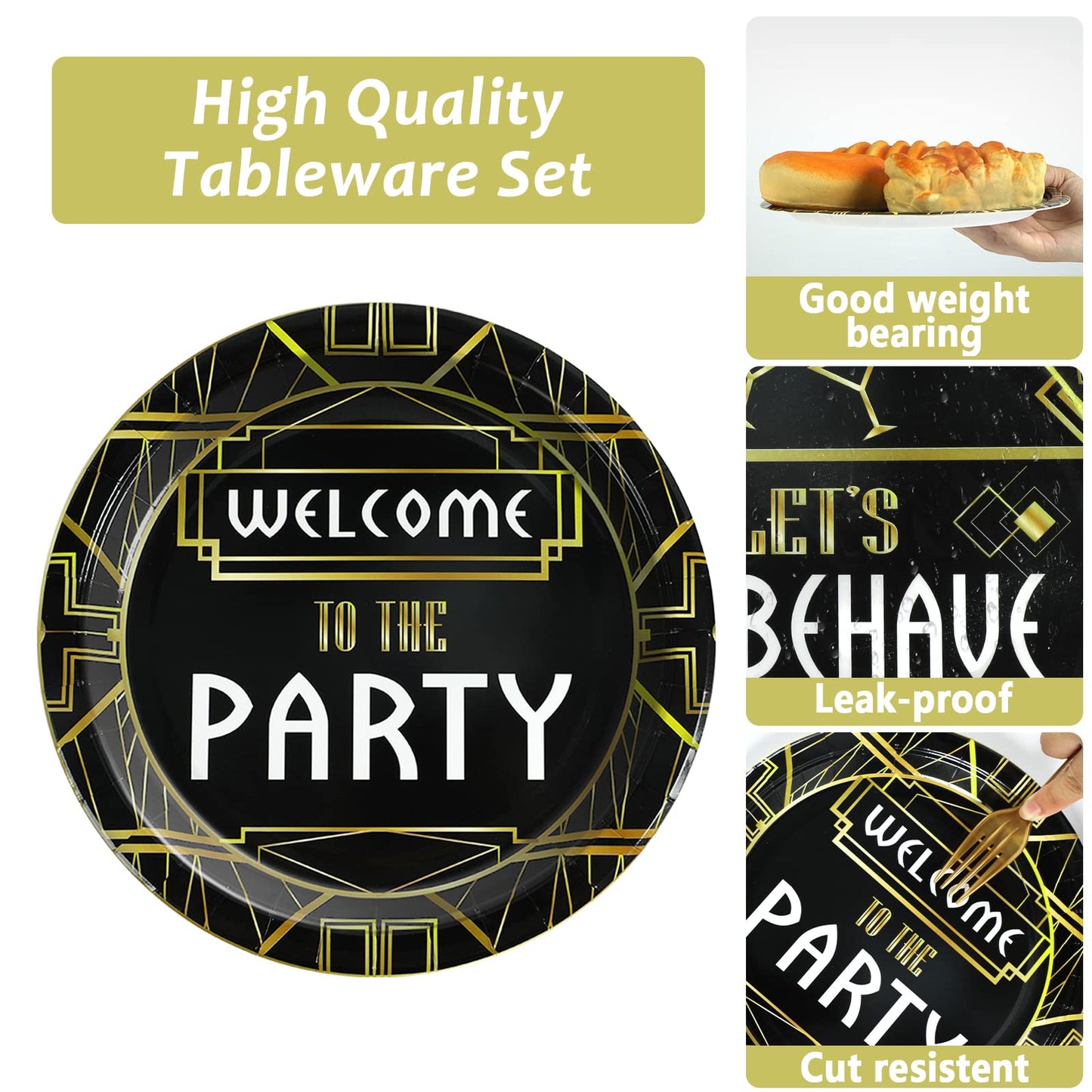 100 Pcs Roaring 1920S Party Decorations, Speakeasy Misbehave Black Gold Birthday Party Decors Art D Cor Retro Murder Mystery Pa