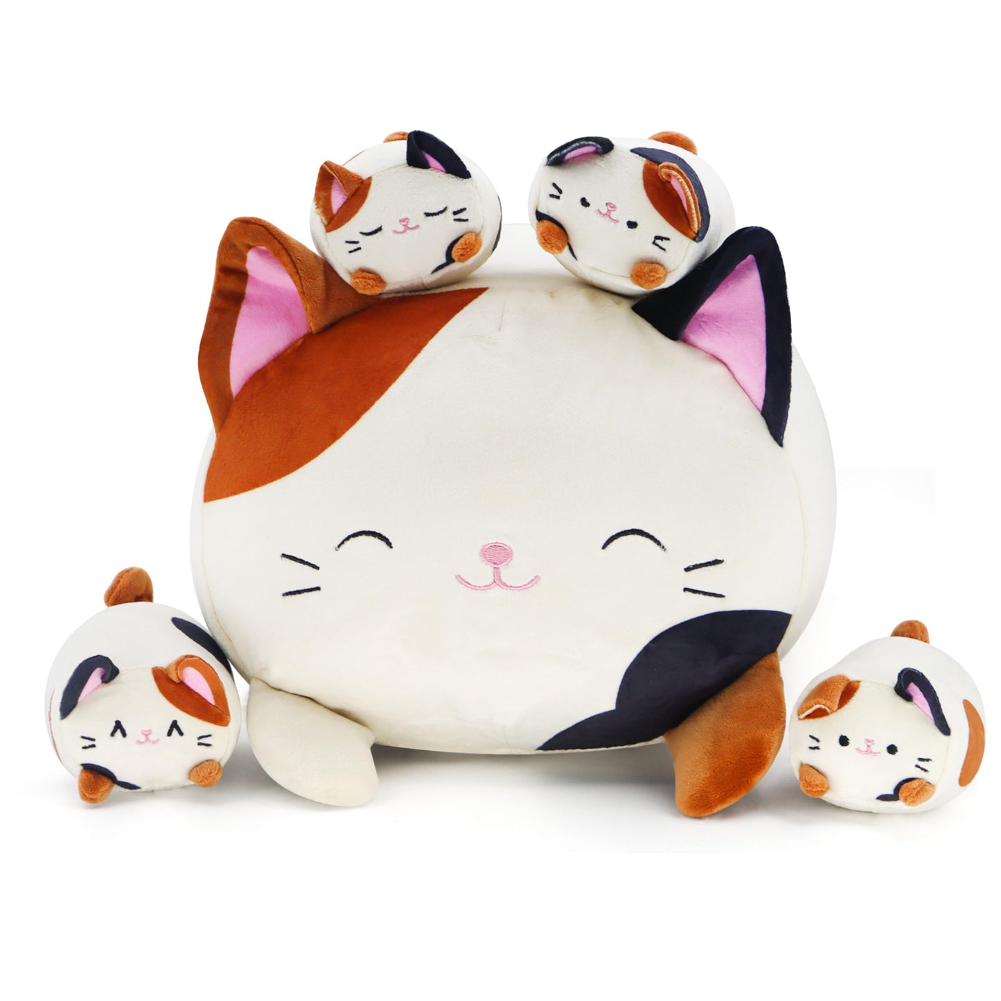 Randgrith Cute Basset Hound Mommy Plush Pillow With 4 Little Baby Corgi Stuffed Animal, Soft Fat Corgi Chubby Stuffed Animals To