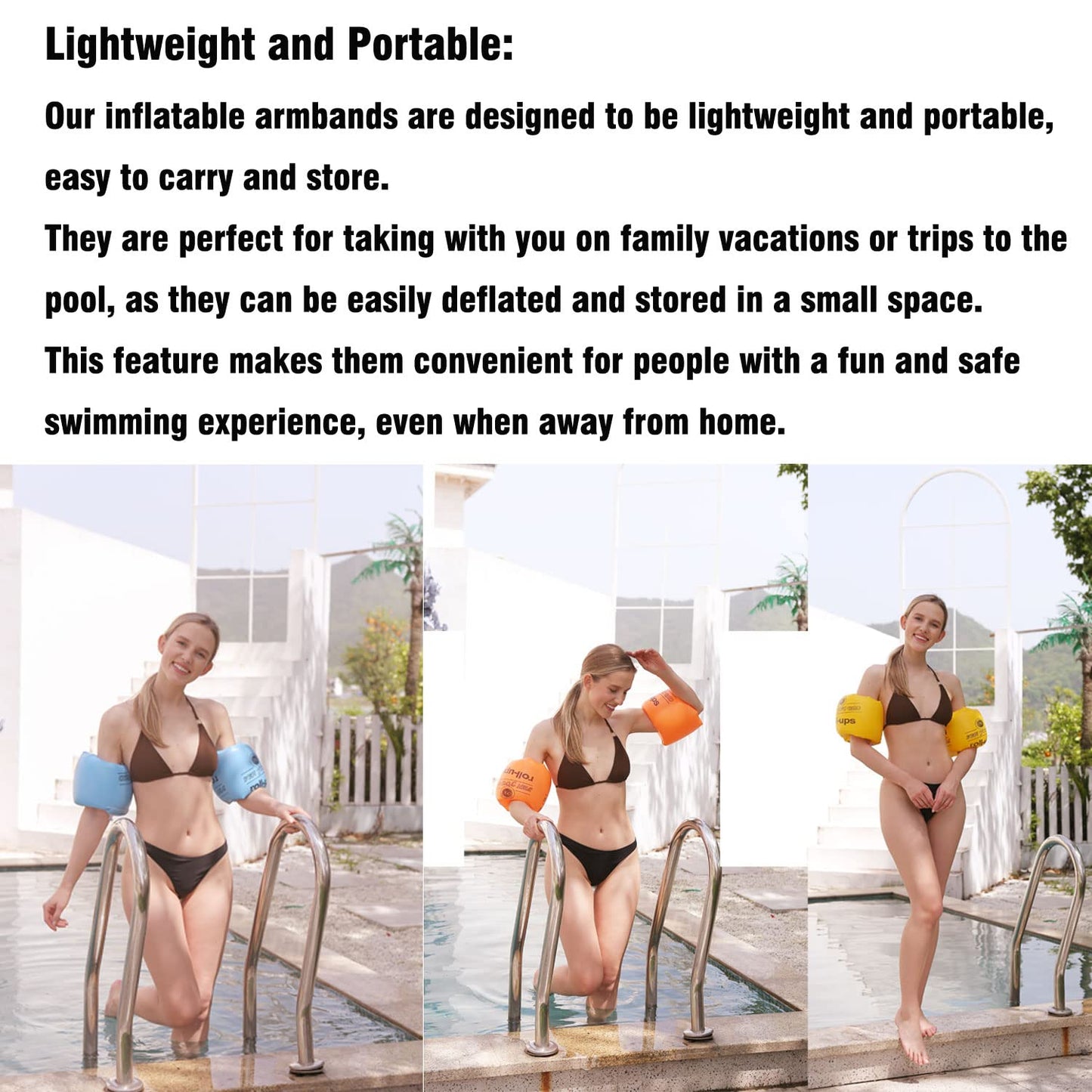 2pcs Roll-up Inflatable Confidence Building Arm Bands, Pool Float Arm Rings - Ideal for Swimming Trainers & Starters (Yellow)