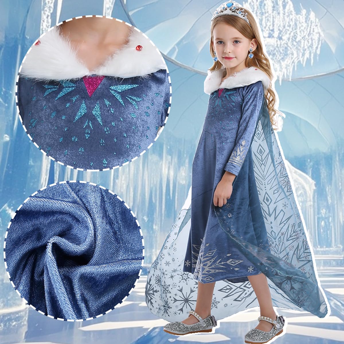 Itvti Princess Elsa Winter Costume For Girls Halloween Carnival Fancy Dress For Cosplay, Blue, 7-8 Years(Tag 150)
