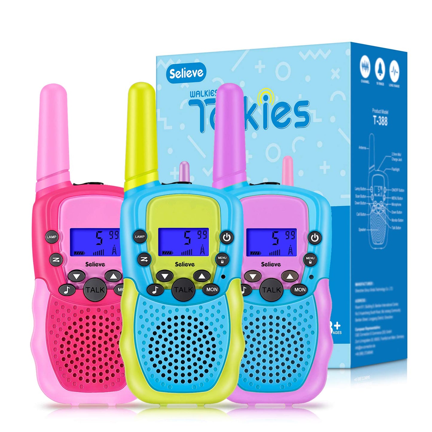 Selieve Walkie Talkies For Kids 3 Pack, Toys For 3-12 Year Old Boys Or Girls, 3 Km Range Indoor Outdoor Activity Stem Toys, Gift
