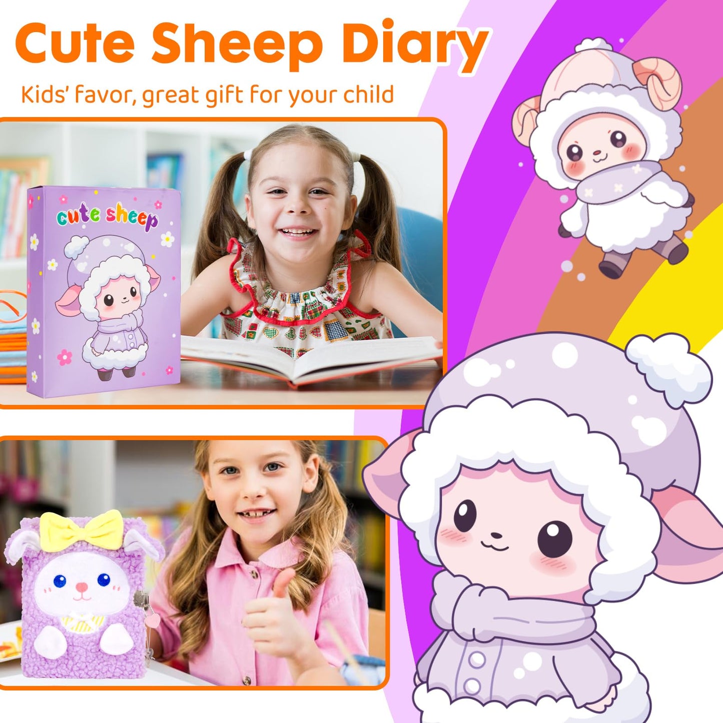 Sheep Diary For Girls With Lock, Plush Lamb Toys Gift For Teen Girls, Kids Sheep Writing Journal Notebook, Birthday Gifts For Little Girls Ages 5 6 7 8 9 10-12 Year Old