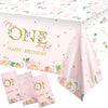 Tatuo 3 Pieces 1st Birthday Party Tablecloth Flower One First Birthday Table Cover Disposable Floral Miss Onederful Plastic Tabl