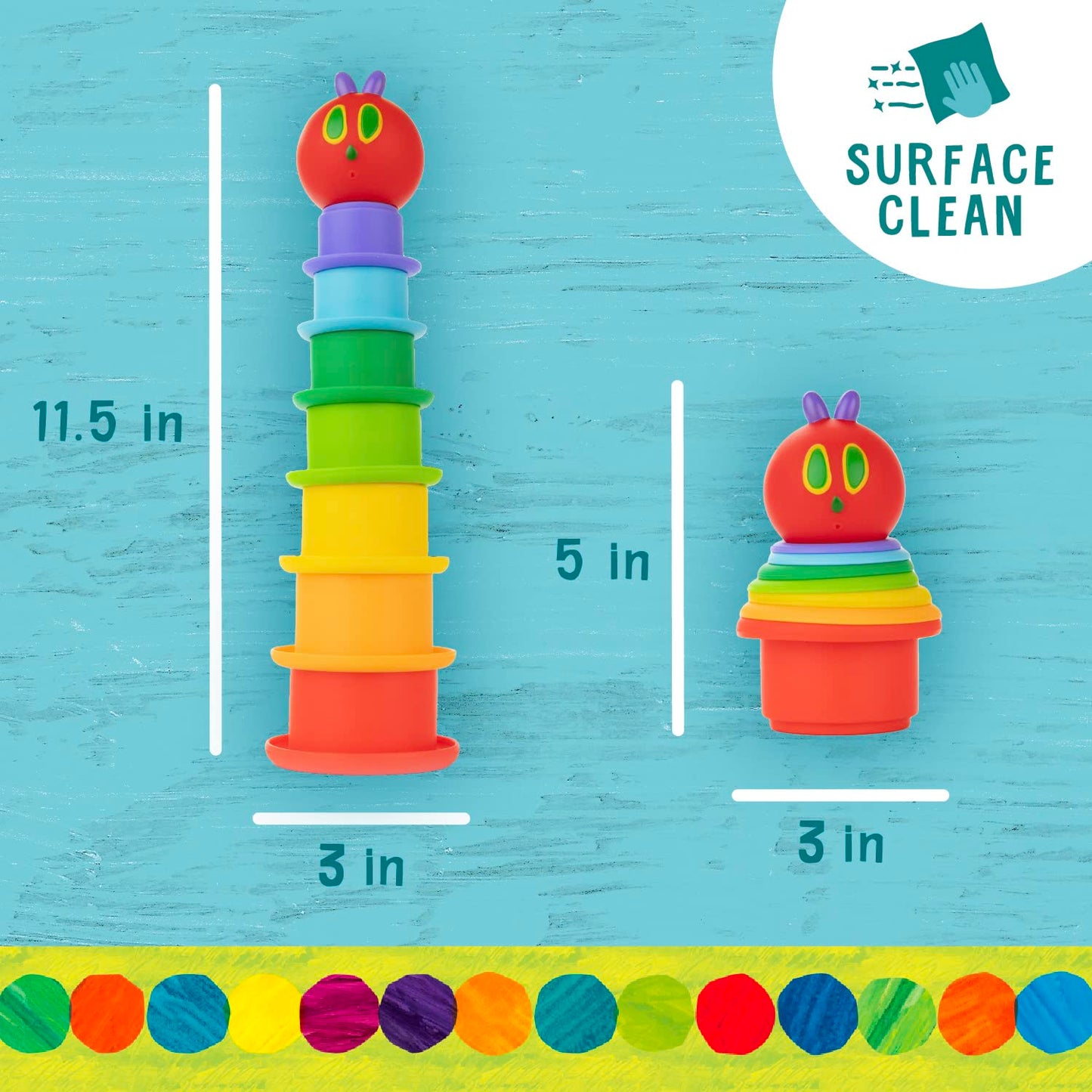 Kids Preferred Silicone Stacking Cups Set - The Very Hungry Caterpillar Bath Toys for Ages 18 Months+, Multicolor, Model 55765