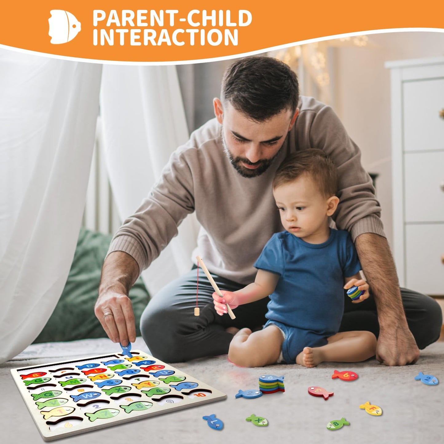 Diaodey Wooden Magnetic Fishing Game For Toddlers, Montessori Fine Motor Skills Toy With Letters And Numbers, Preschool Learning