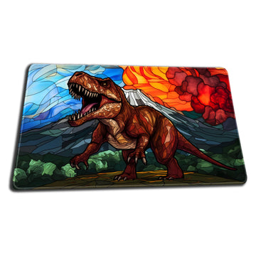 Trex Stained Glass Premium Stitched Card Game Playmat - By Digital Sorcery Studio - Compatible With Mtg And Other Trading Card G