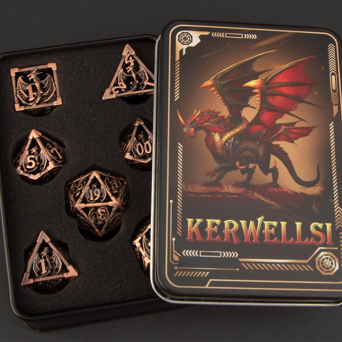 KERWELLSI Hollow DND Dice Set D&D with Gifts Box, 7pcs Polyhedral Metal D and D Dice for Role Playing Game, Dungeon Dragon Dice